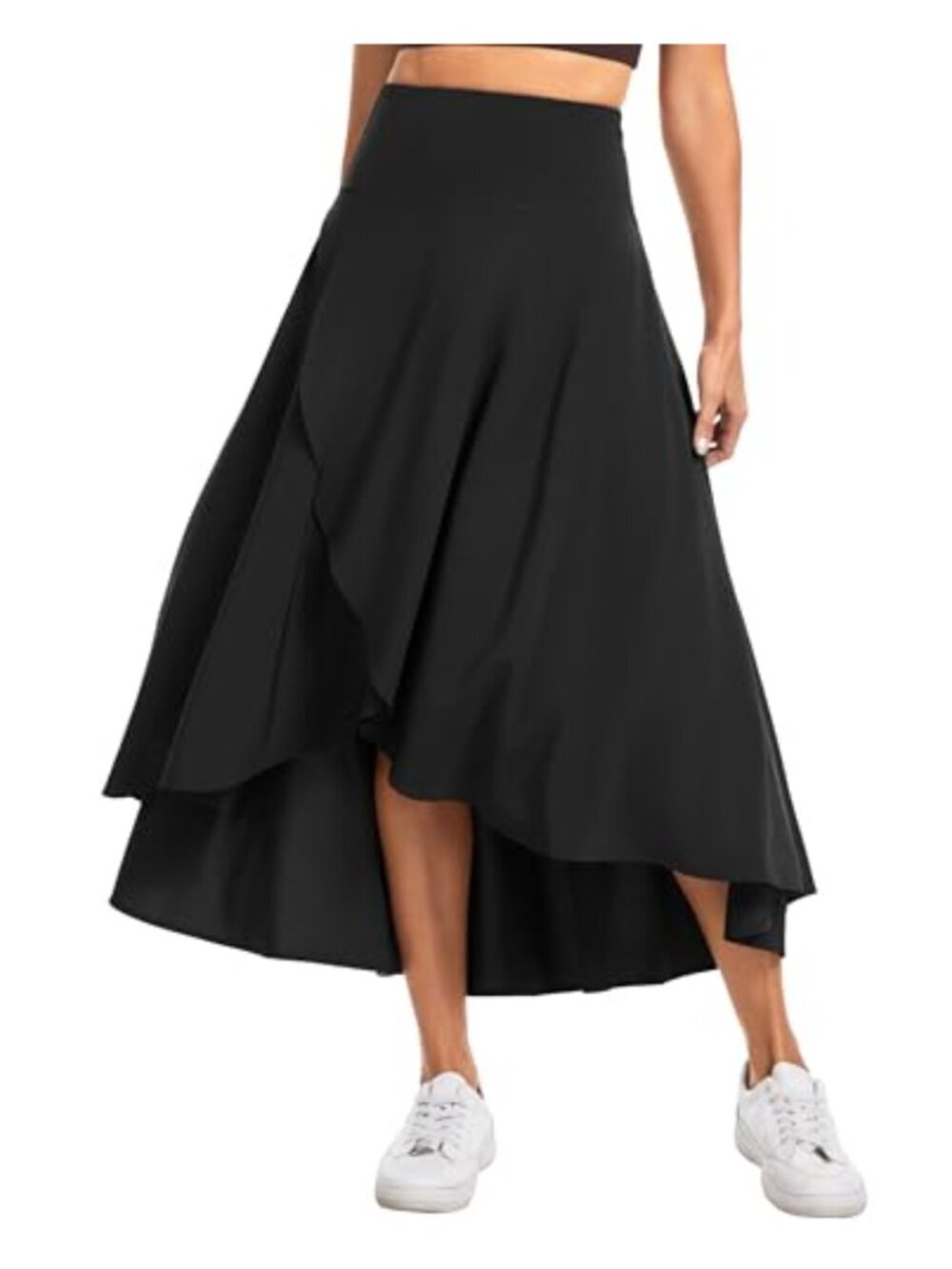 Women's High Waist Flowy Wrap Skirts High Low Asymmetric Maxi Skorts with